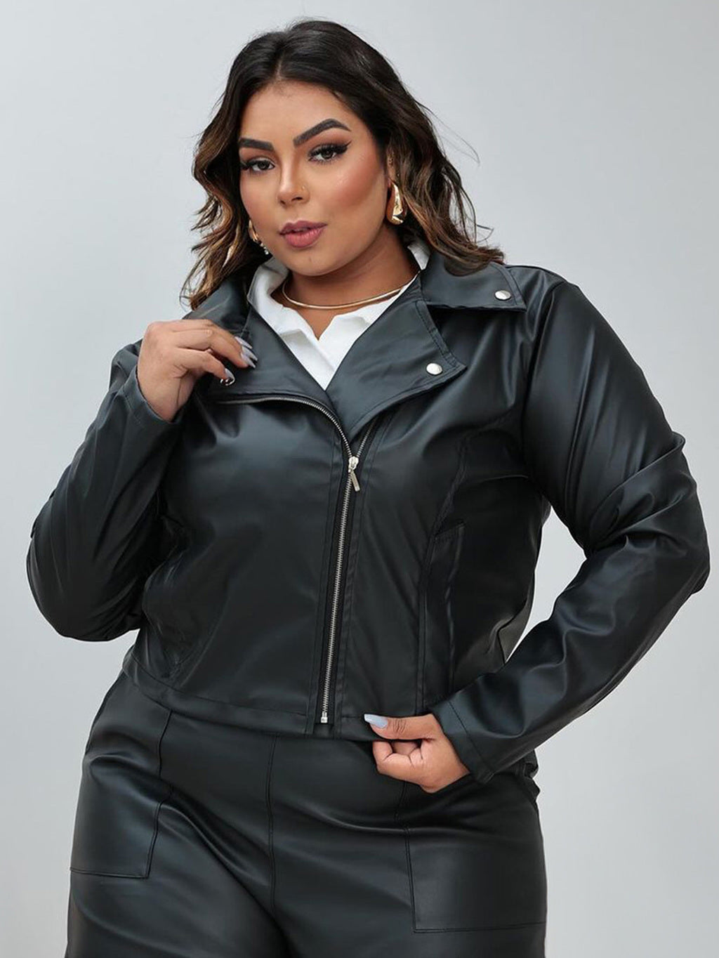 Jaqueta de Corino Eliza Plus Size